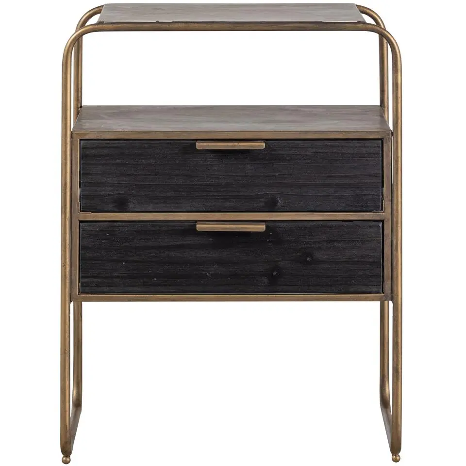 WOOOD Polite Nachtkastje - Metaal/hout - Antique Brass - 62x45x38