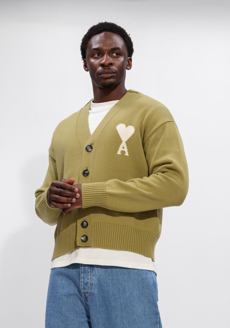 groene ami paris vest cardigan with contrasted ami de coeur