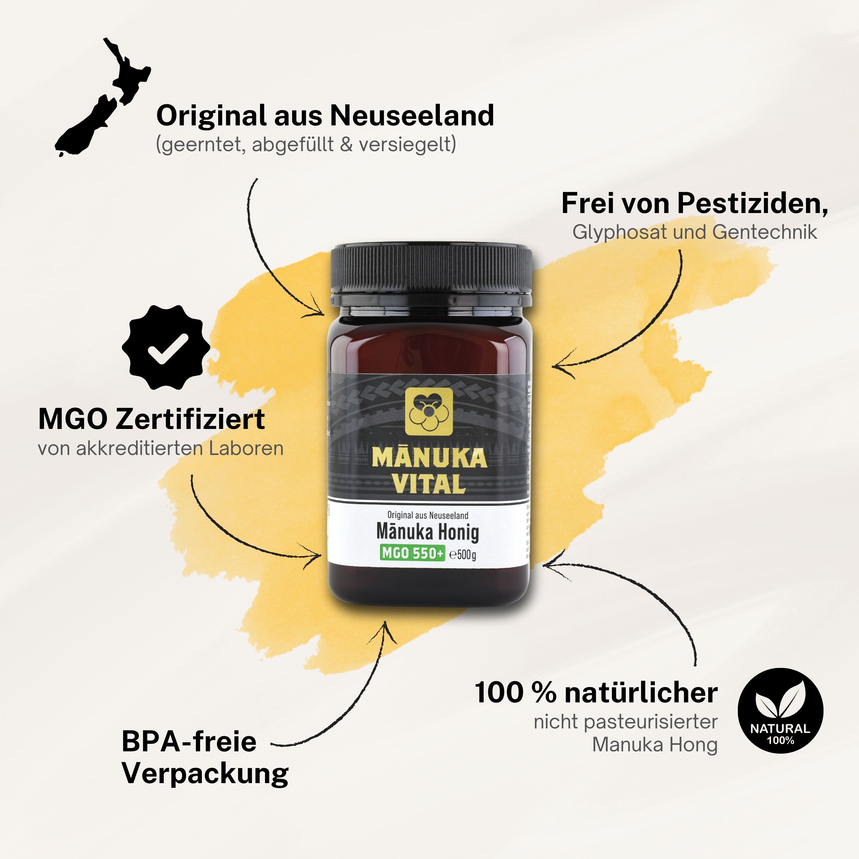 MANUKA VITAL Manuka Honig MGO 550+  - Original, zertifiziert und natürlich aus Neuseeland