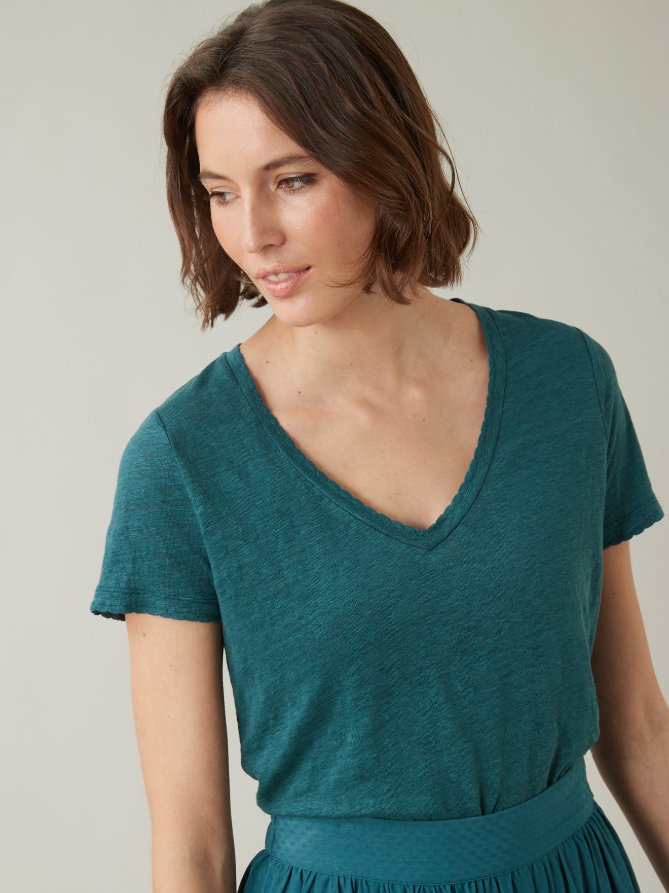 T-shirt lin col V femme
