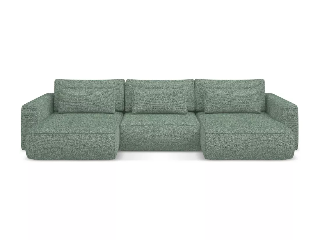 Canapé d'angle panoramique convertible en tissu texturé - vert clair - KAPUA
