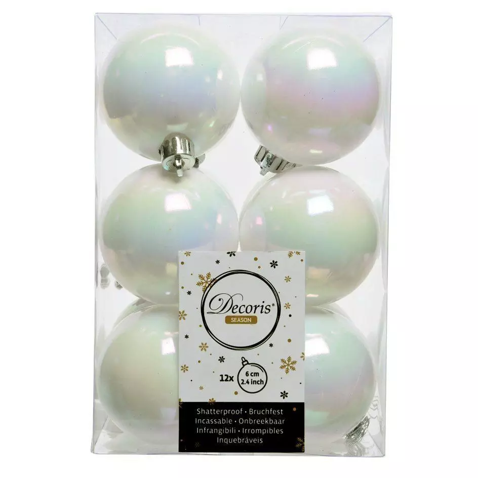 Lot de 12 boules de Noël (D60 mm) Alpine Blanc irisé