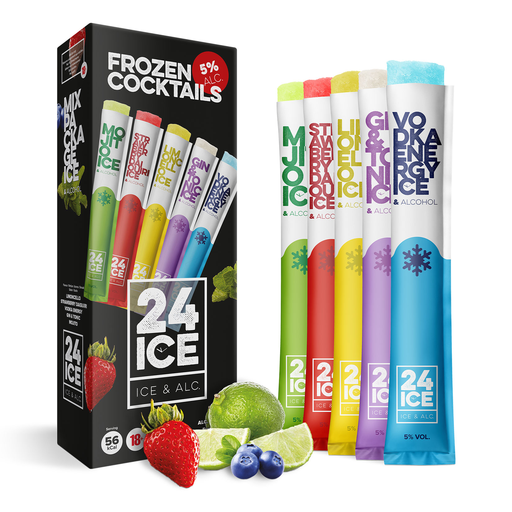 24ICE Mix Packung Cocktail Wassereis 5,0 % vol 5 x 65 ml, verschiedene Sorten