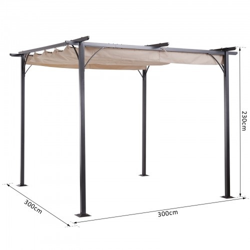 Gazebo com teto retrátil para jardim, bege e preto.