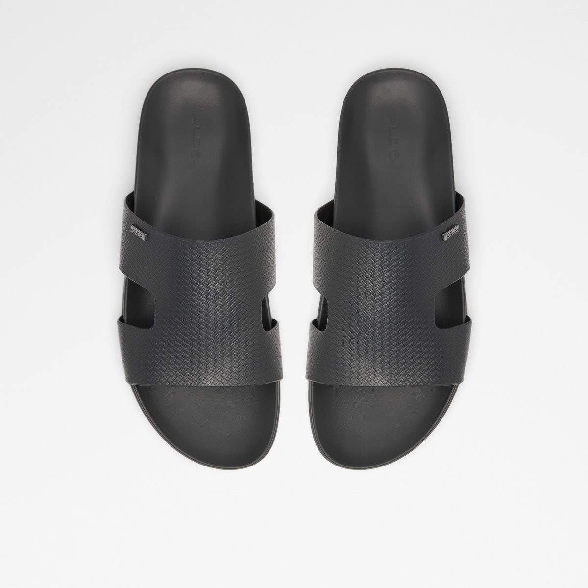 Mondi Black Leather Embossed Men Slides