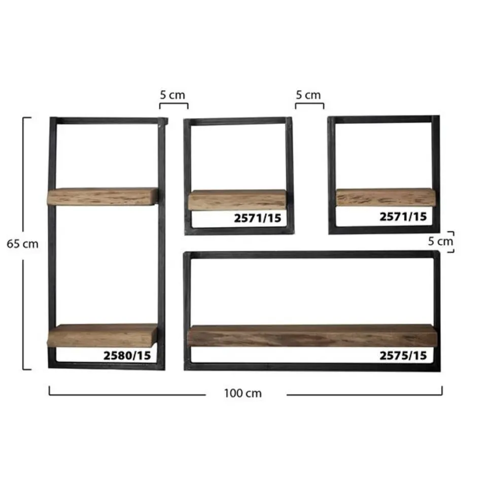 Hoyz - Wandplanken set Edge - Acaciahout - Complete set - 4 stuks
