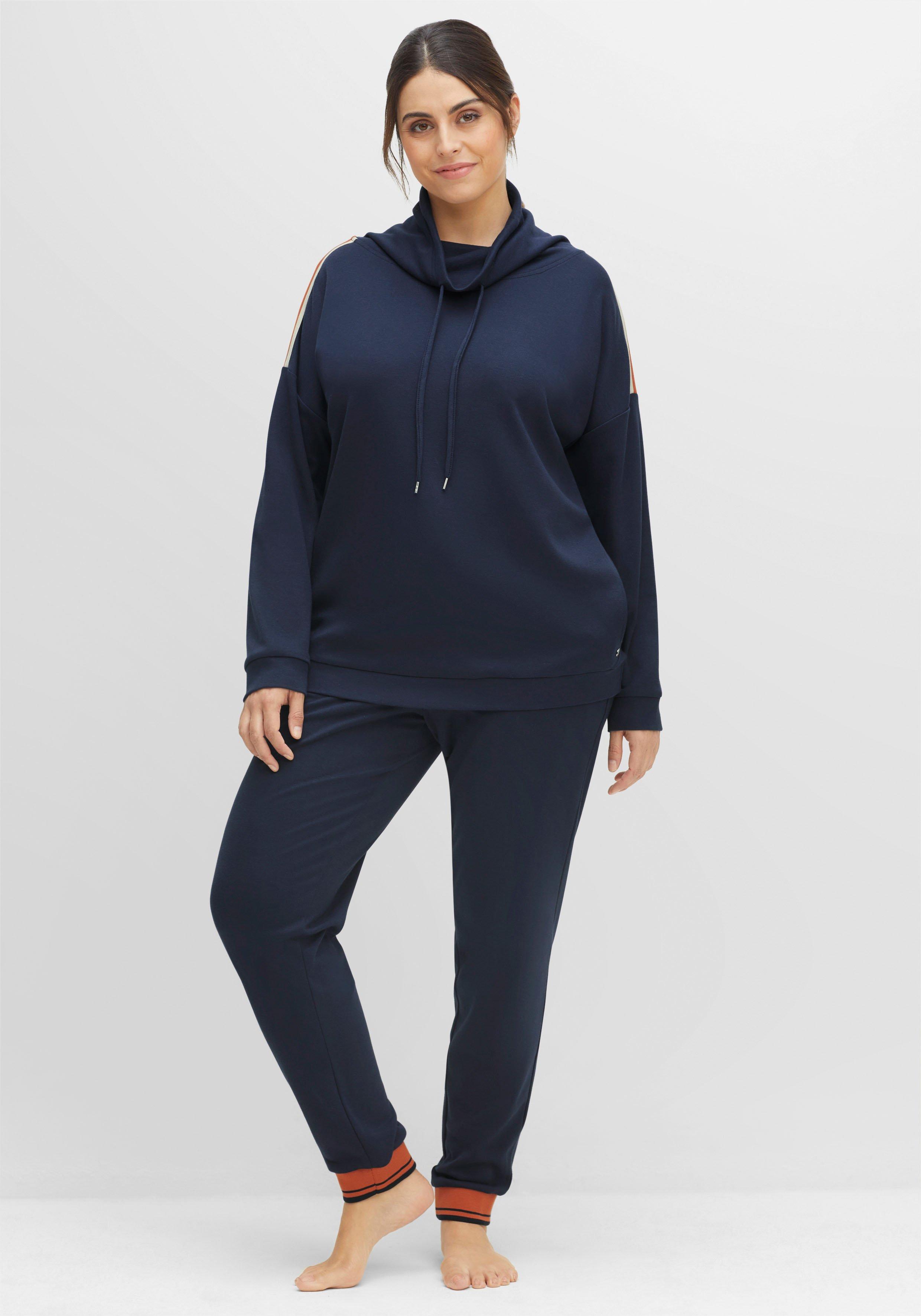 Relax-Sweatshirt mit Schalkragen und Kontraststreifen