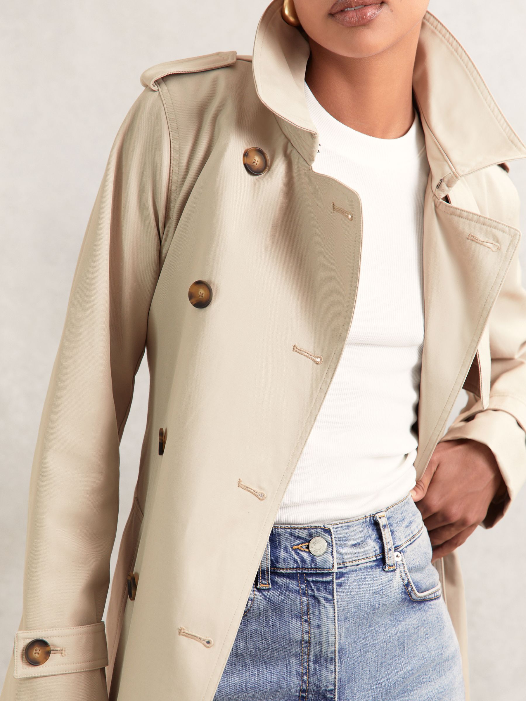 Pastelgeel - Reiss trenchcoat Double breasted Met capuchon