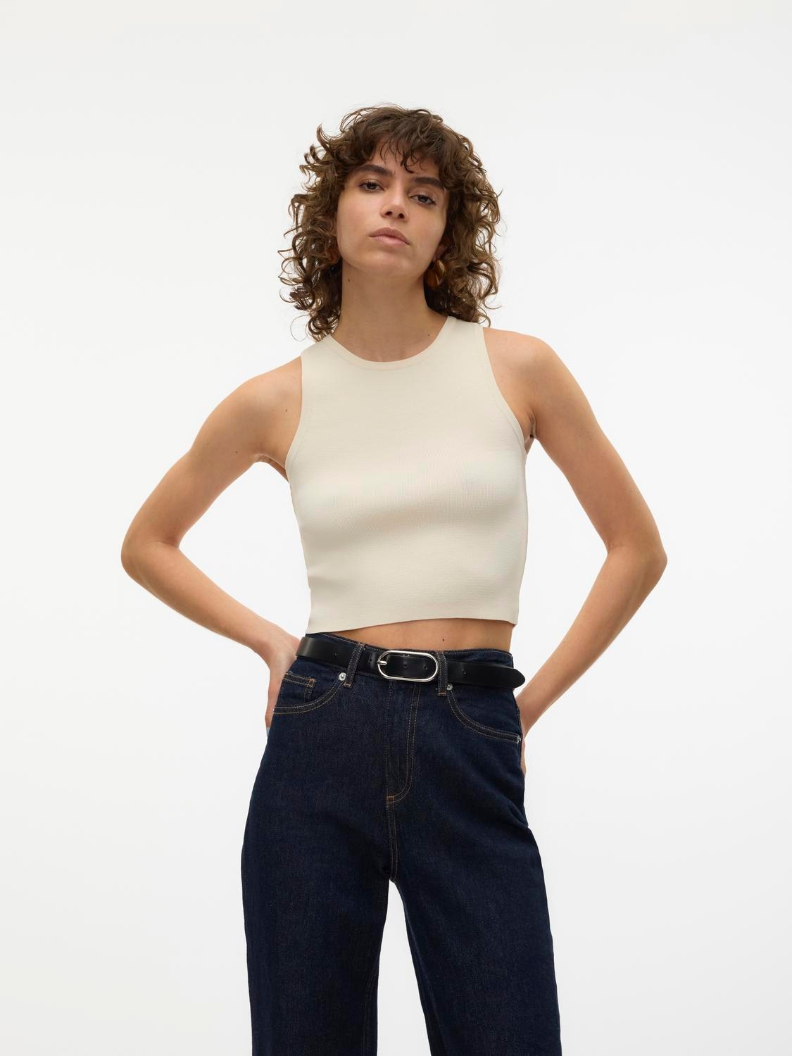 Vero Moda Strickpullover »VMGINNY SL O-NECK CROP TOP NOOS« Stricktop in kurzer Form