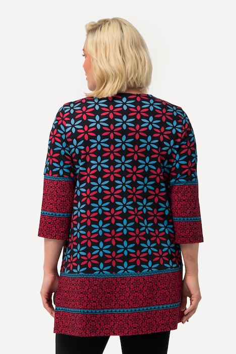 Longshirt, Bordürendruck, A-Linie, Rundhals, 3/4-Arm