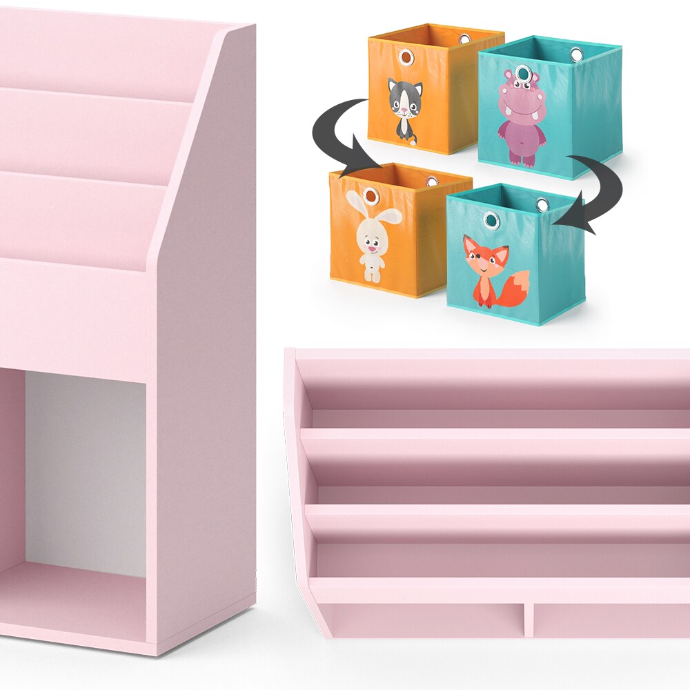 Vicco Kinderbücherregal Luigi 72 x 79 cm, Rosa, Kinderzimmerregal, mit Faltboxen