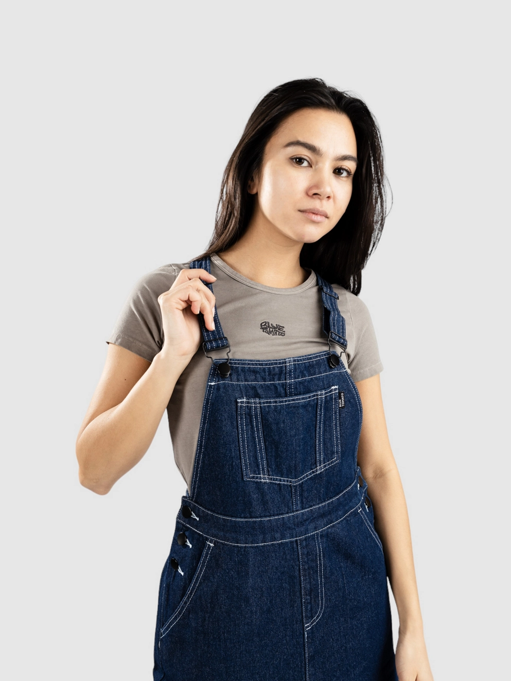 Blue Tomato Denim Midi Overall Dress dark indigo