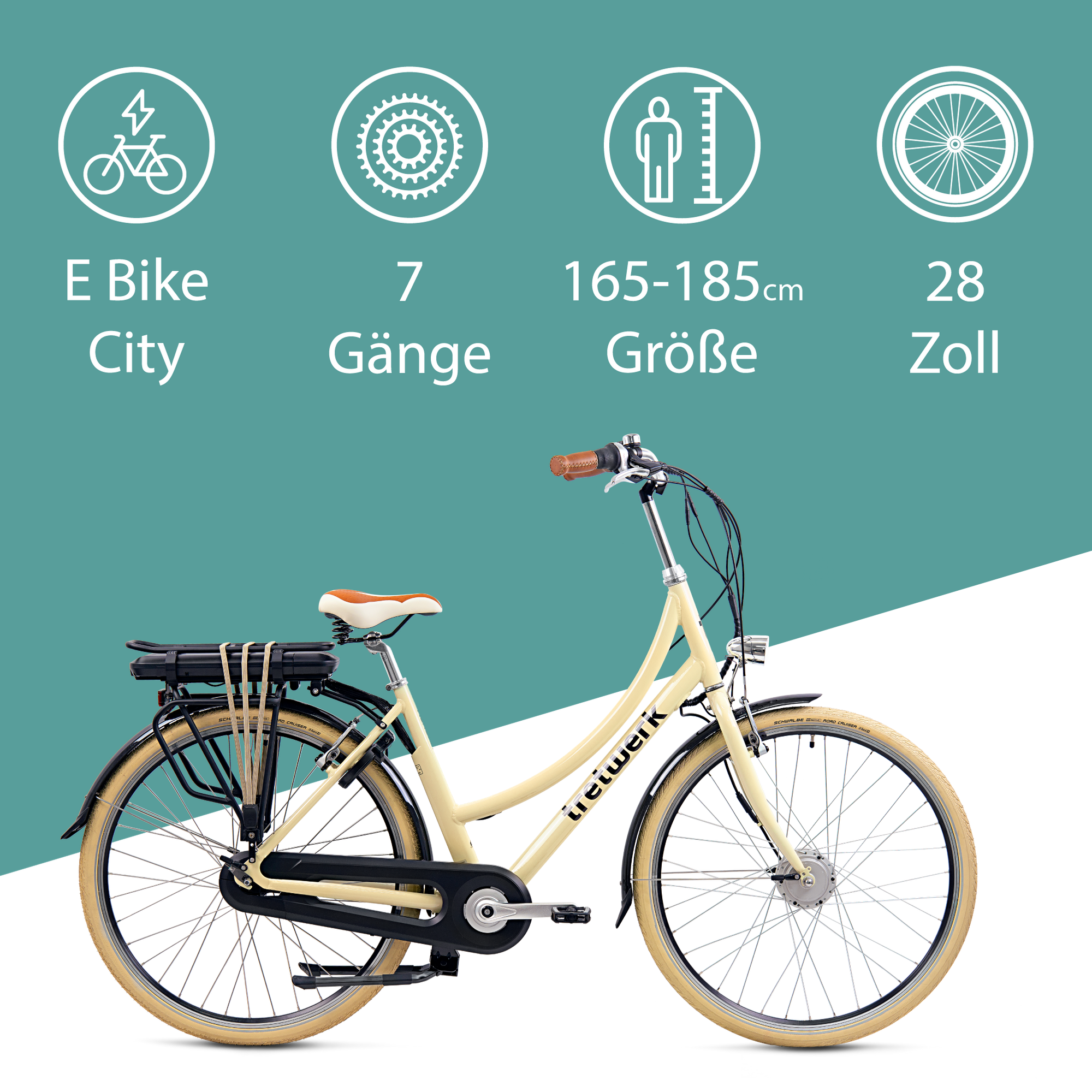 Tretwerk Aurora E Bike Damen 28 Zoll Elektrofahrrad 165 - 185 cm retro Hollandrad E Damenfahrrad