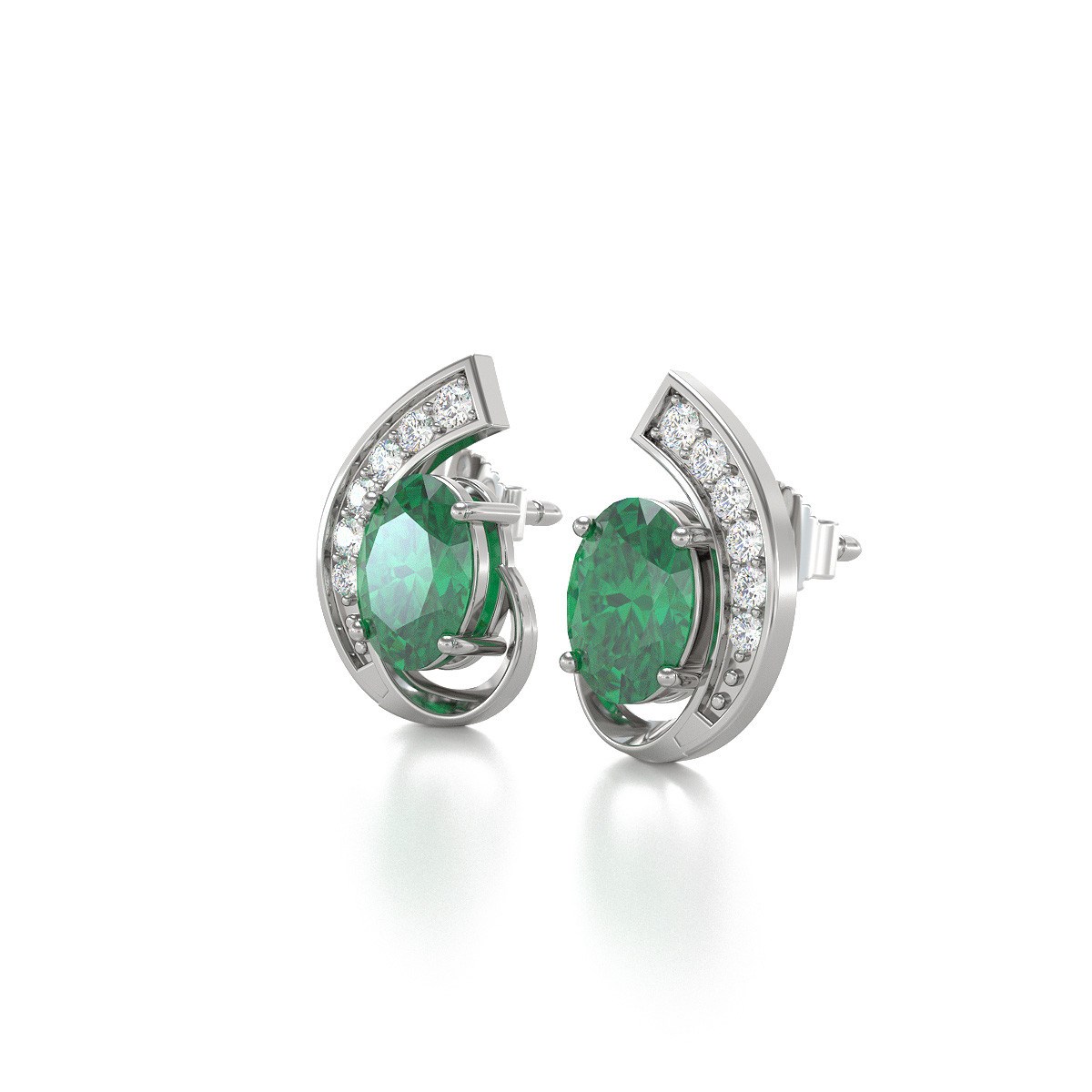 Boucles d'oreilles ADEN Emeraude et Diamants sur Argent 925 2.10grs