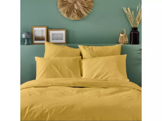 Parure de lit unie 100% Percale de coton - Moutarde - 220x240cm