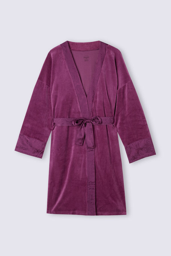 Kimono de veludo chenille com estampa paisley