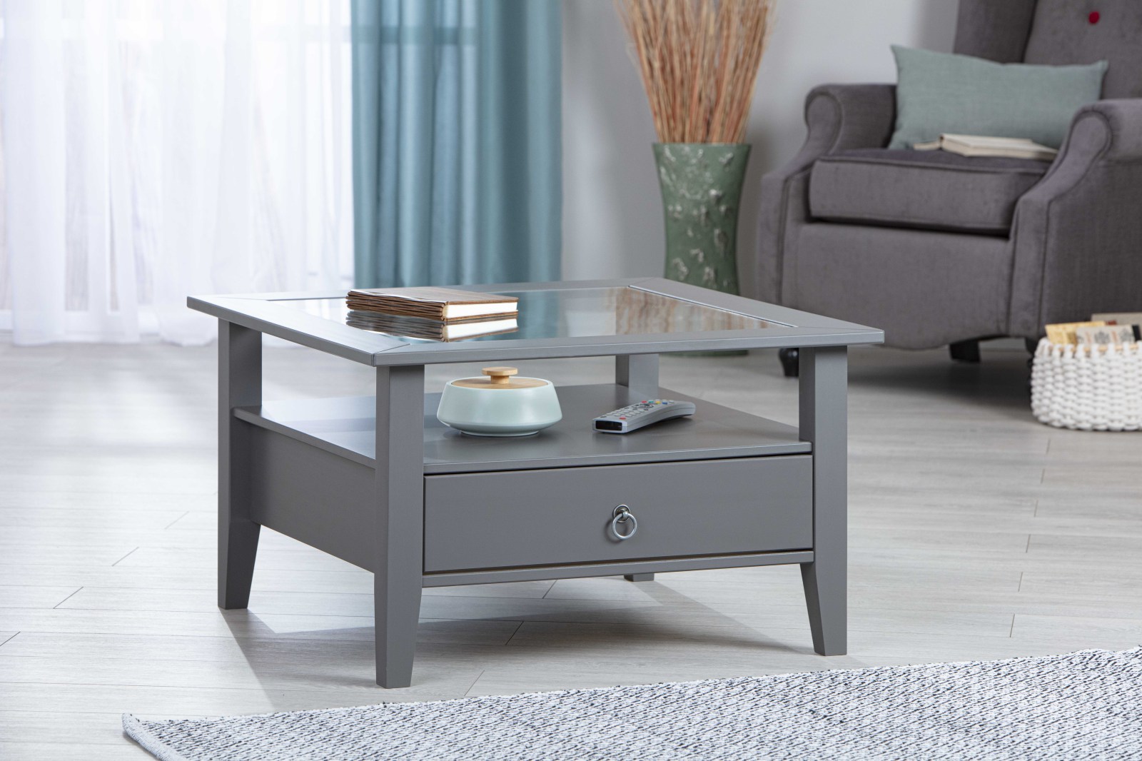 Couchtisch PROVENCE - grau - Kiefer massiv - 75x75 cm
