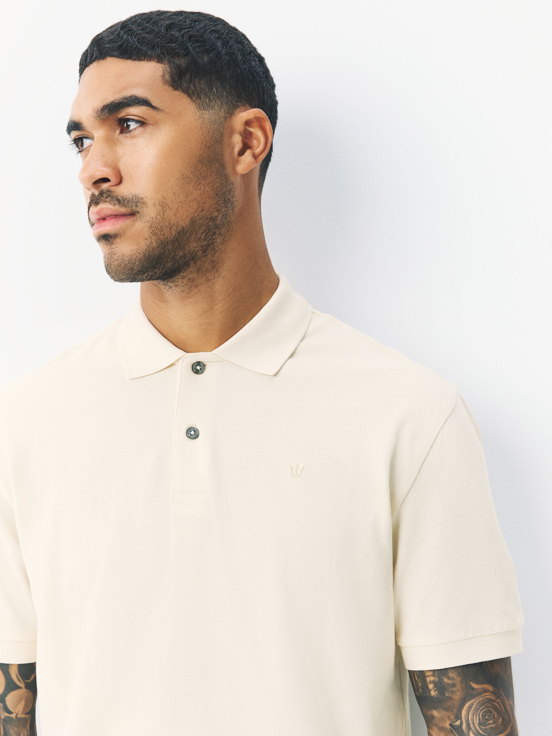 Ecru Trident - Normale Pasvorm - Long-Sleeve Pique Polo Shirt