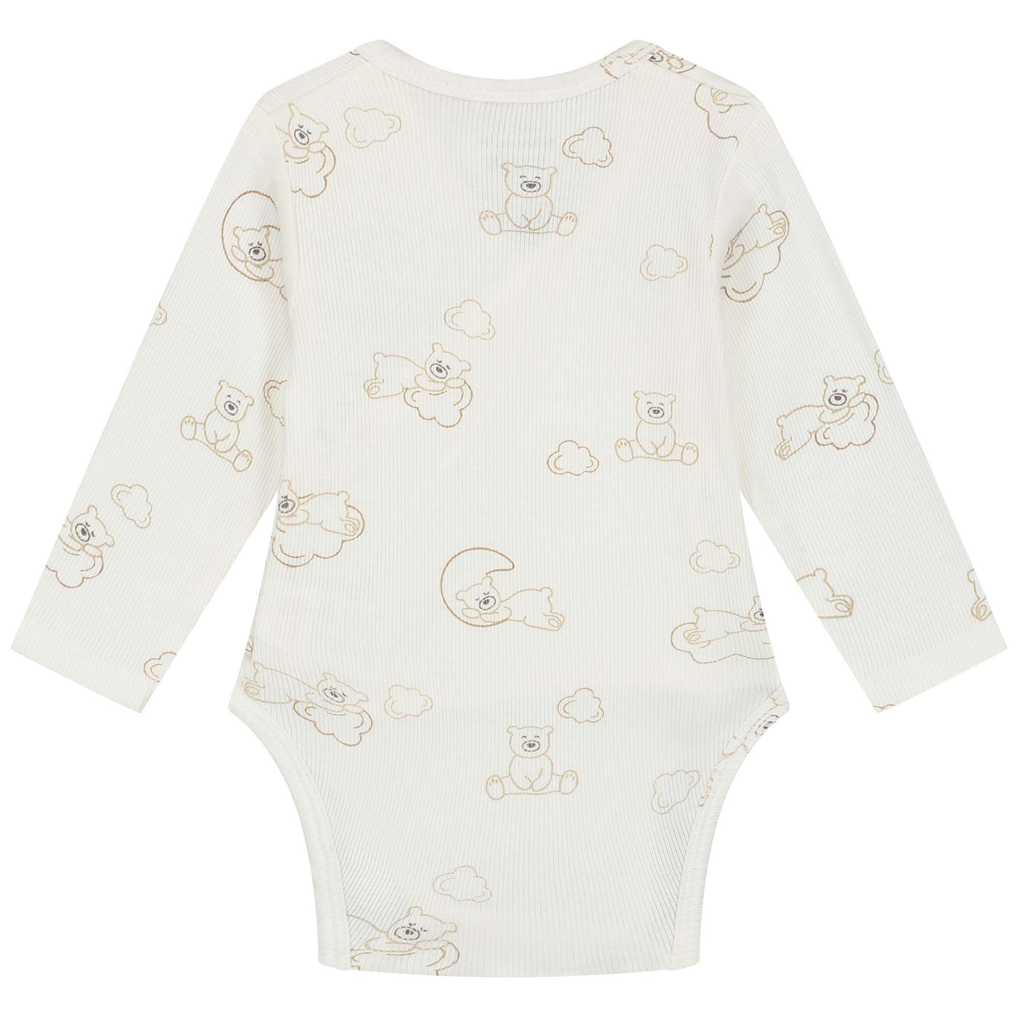 Prénatal overslagromper beren rib lange mouwen all over print wit