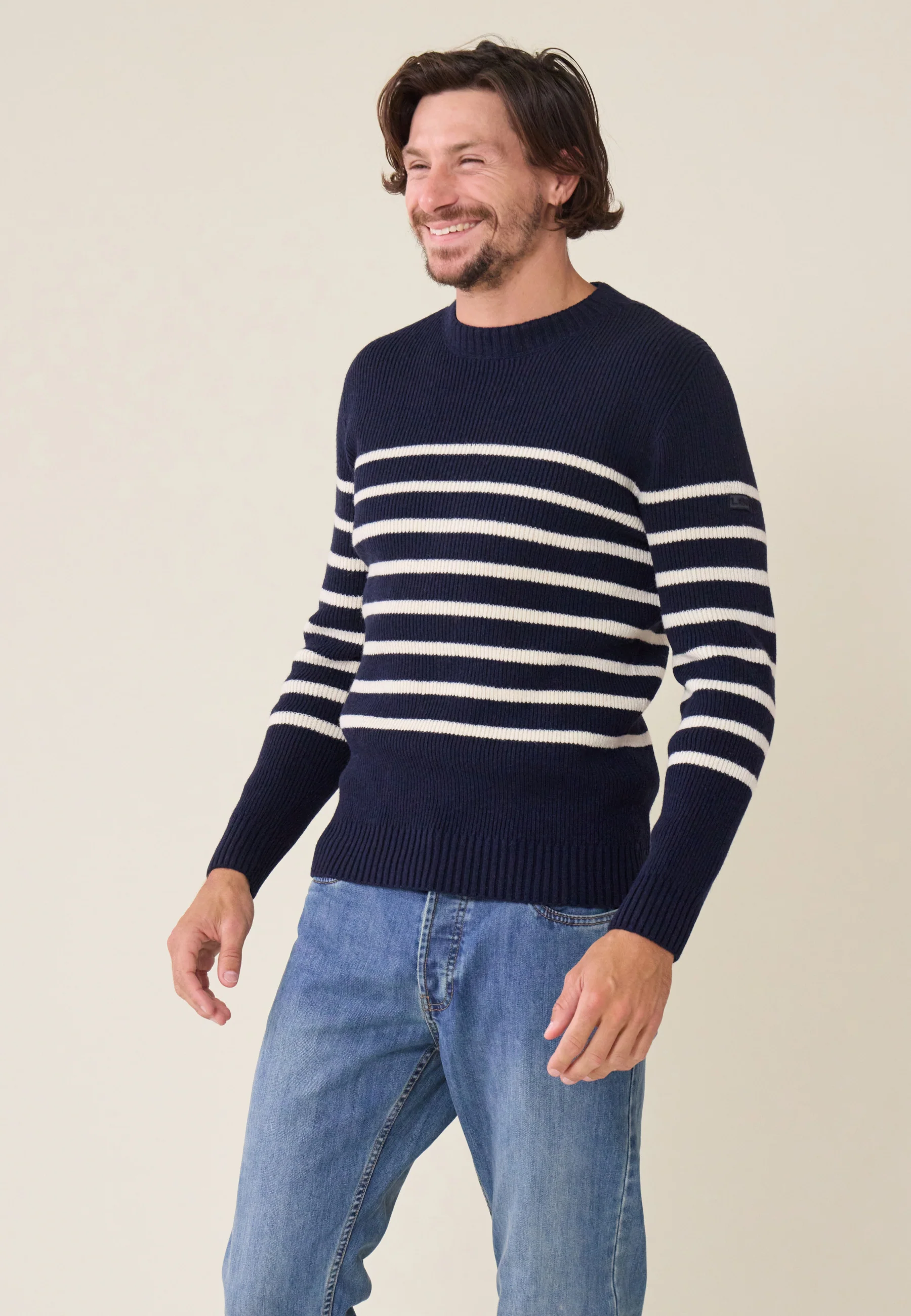 Pull Homme en laine Française-Louis Marinière Marine