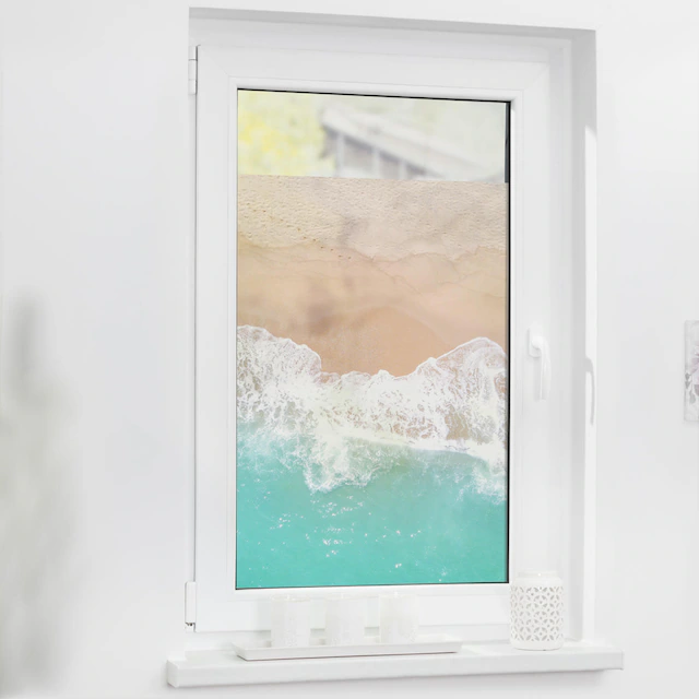 LICHTBLICK ORIGINAL Fensterfolie »Fensterfolie selbstklebend, Sichtschutz, The Beach - Türkis Beige« 1 Stk. blickdicht glatt statisch haftend