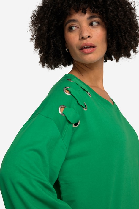 Sweater, Zierösen mit Bindeband, Rundhals, Langarm