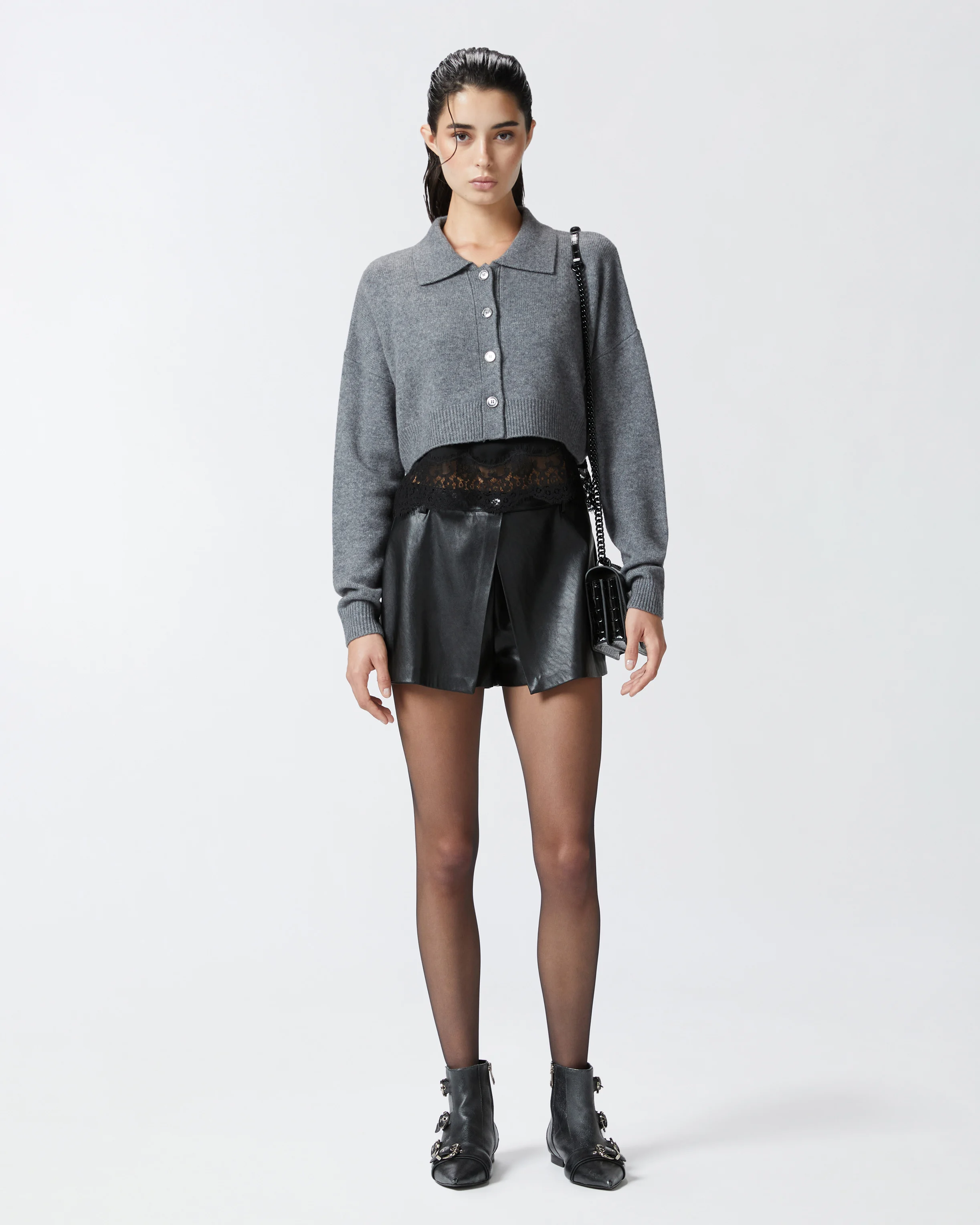 Short boutonné effet cuir | Noir