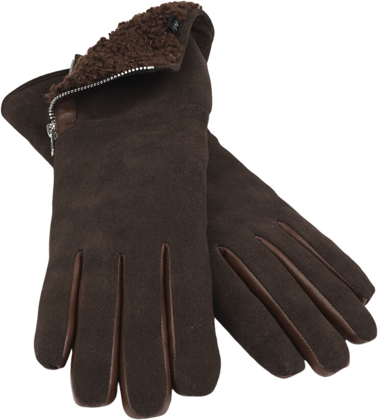 Lovelies CREMONA - FEMININE ZIP LEATHER GLOVES W/ SHEARLING LINING Dark brown