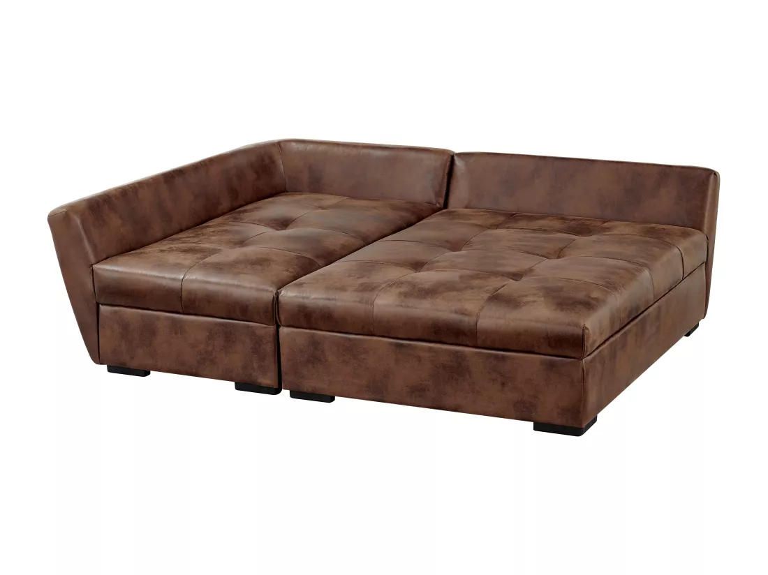 Canapé d'angle gauche convertible en microfibre vieillie marron ROMANE II
