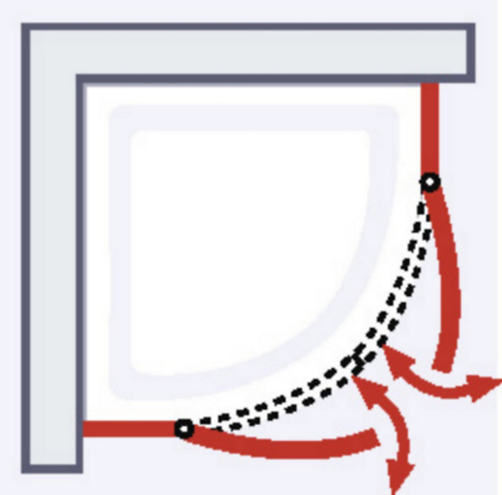 Accès d'angle arrondi avec porte de douche battantes, 90 x 90 cm, Schulte, NewStyle, verre transparent anticalcaire