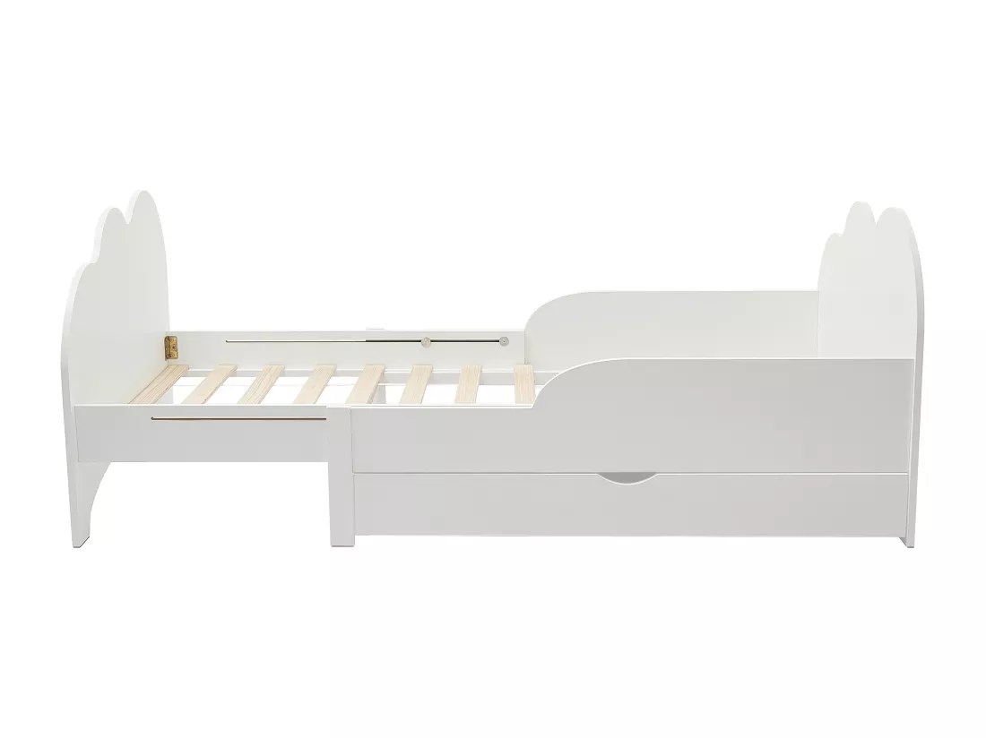Lit évolutif 90 x 140/170/200 cm avec tiroir - Pin et MDF - Blanc - TEONIA
