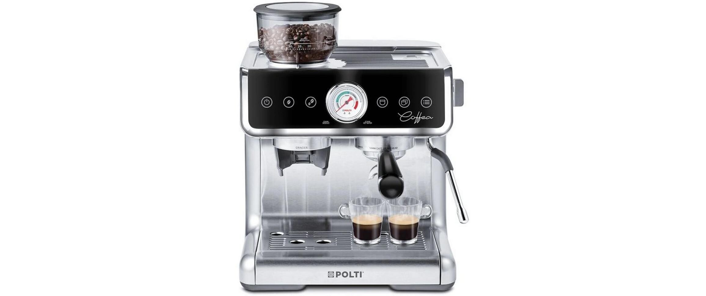 Siebträgermaschine Coffea G50S Silber<br>Kaffeemaschine mit integriertem Mahlwerk