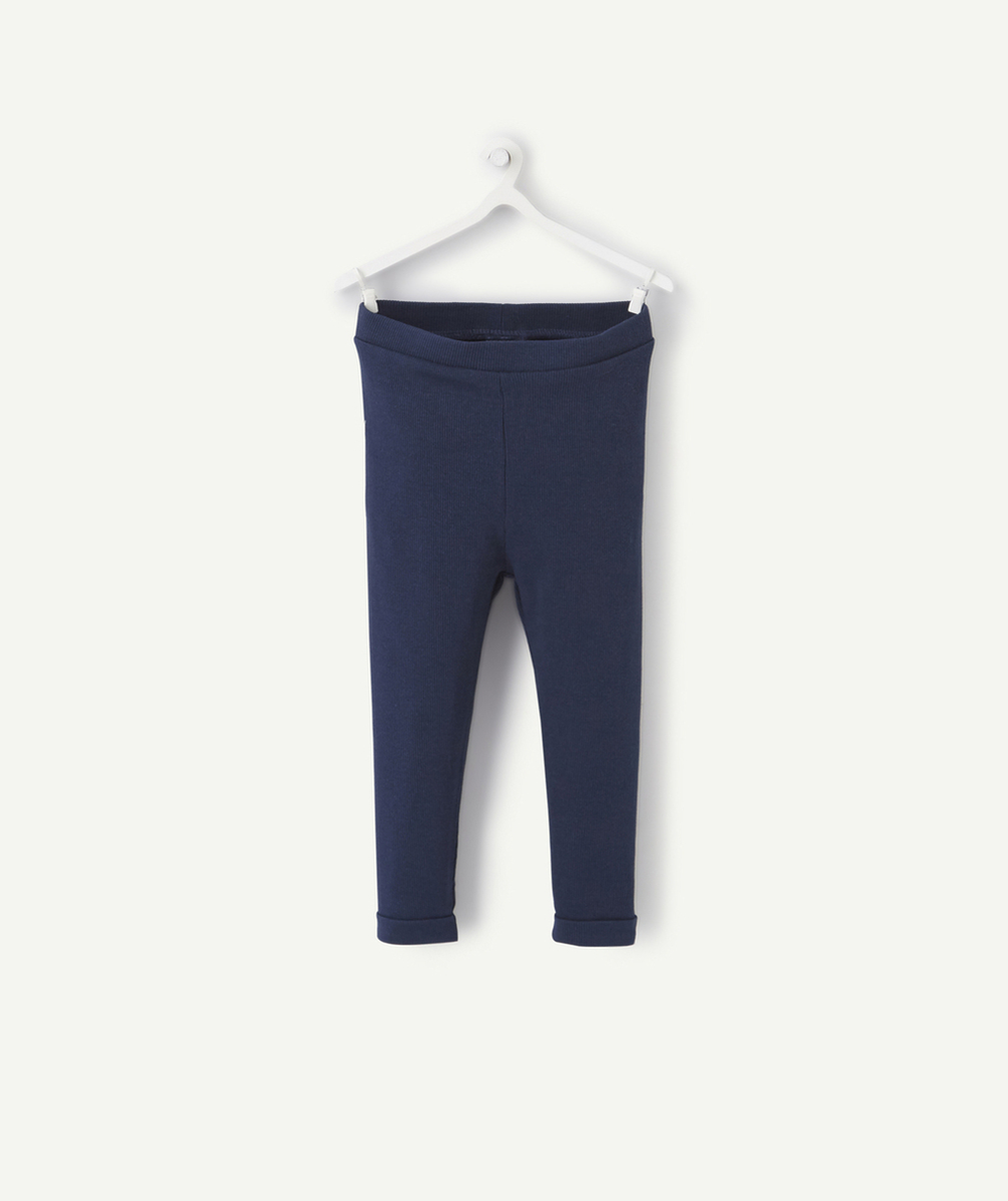 LE LEGGING À CÔTES BLEU MARINE EN COTON BIOLOGIQUE