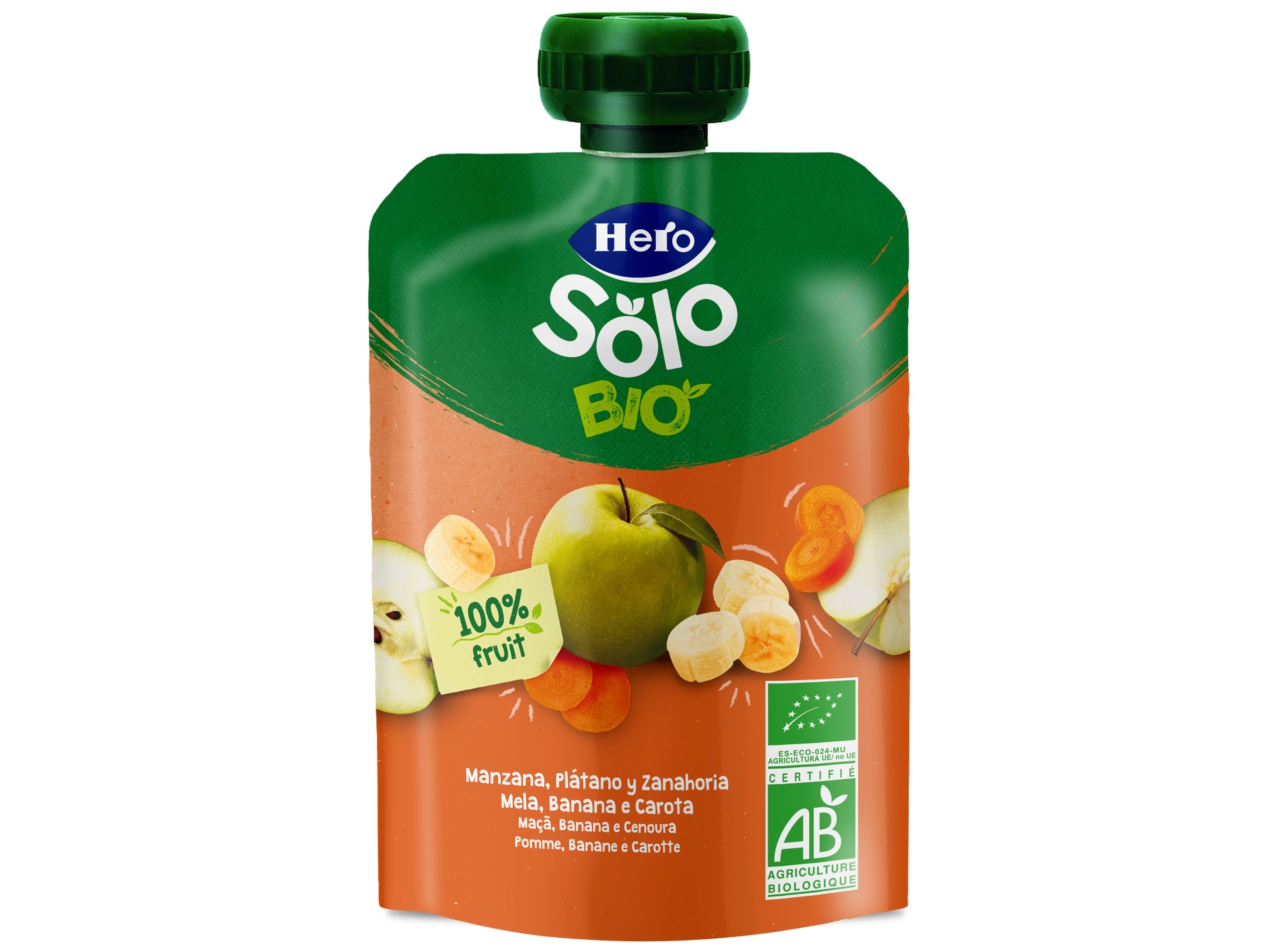 SAQUETA FRUTA HERO SOLO BIO MAÇÃ BANANA CENOURA 100 G
