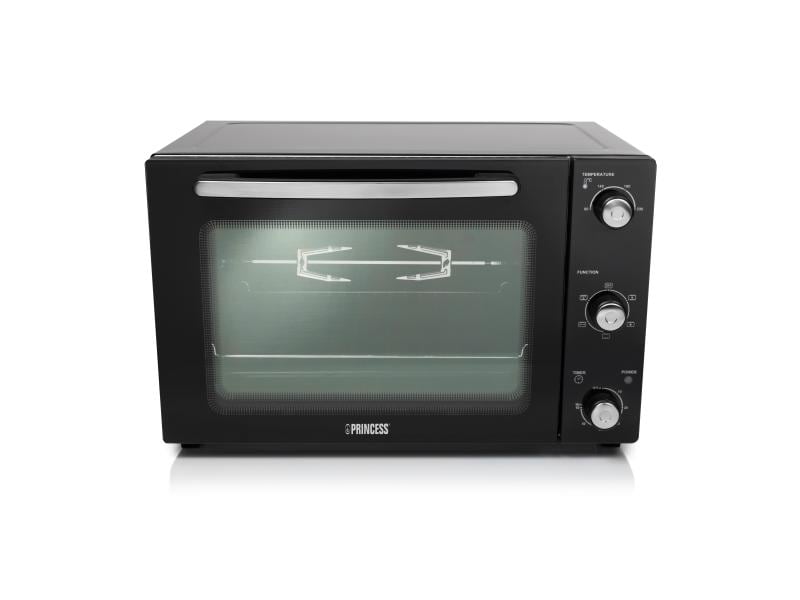 Princess Backofen Deluxe 45 l, Schwarz Kompakter Konvektionsbackofen mit Grill- und Auftaufunktion