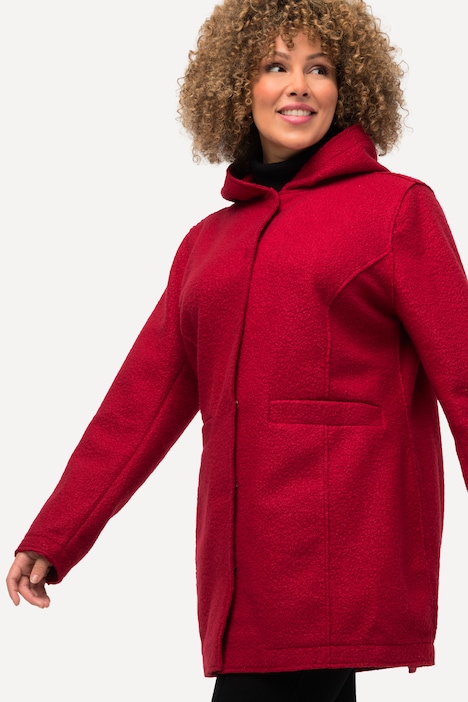 Curly-Wool-Jacke, Kapuze, feine Struktur, leicht