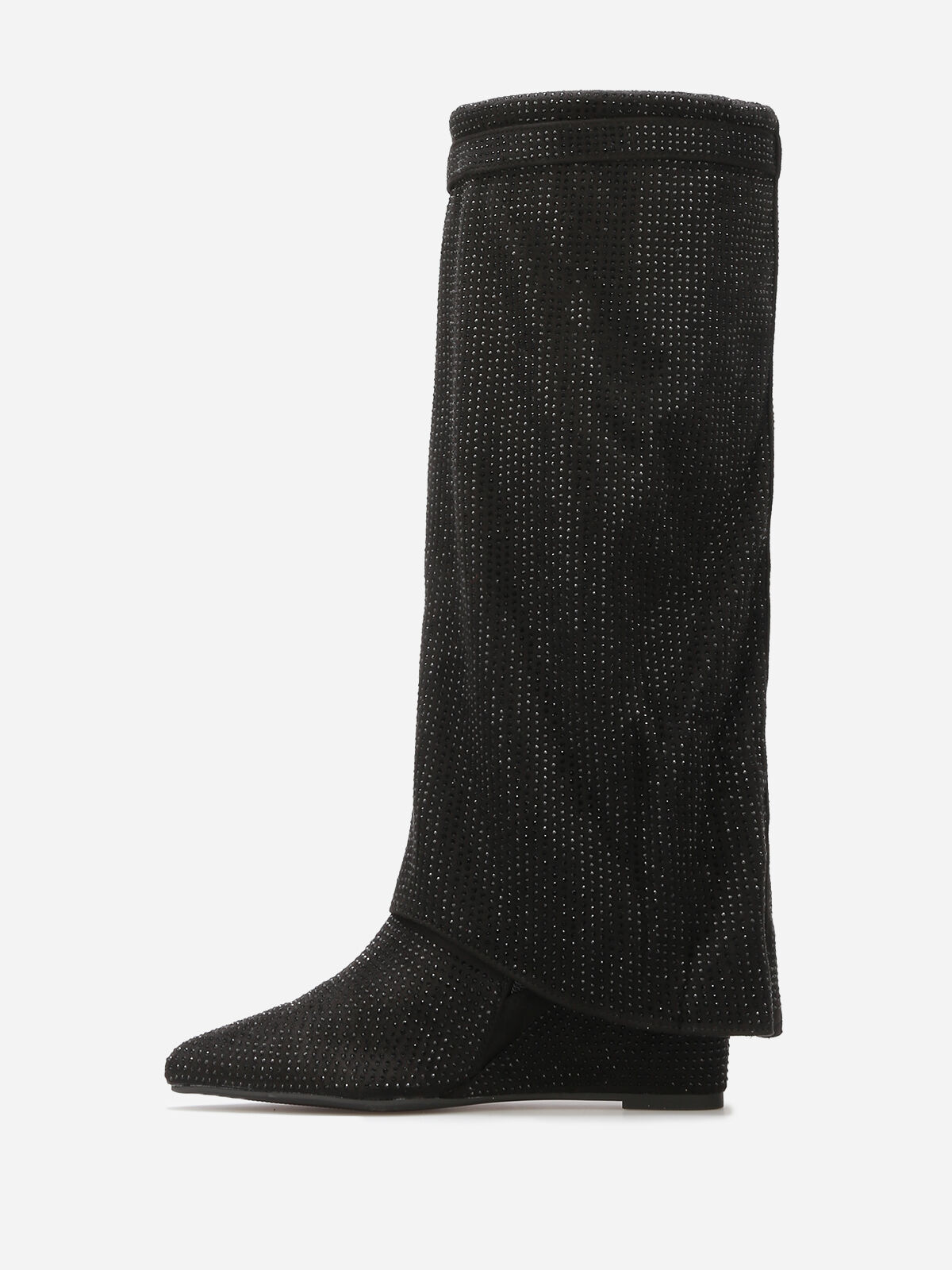 Bottes compensées à rabat et strass- Noir