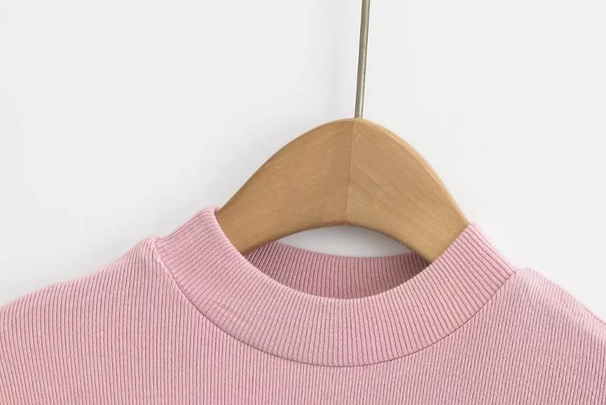 Reknovine - Cap Sleeve Mock Neck Plain Gerimpelde Bodysuit Top