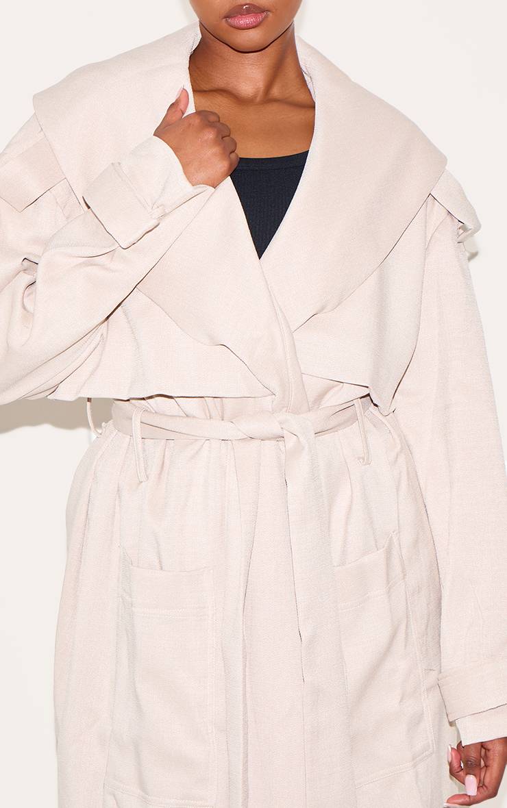 Ecru Trench-coat Oversize Texturé Écru Avec Ceinture À Nouer