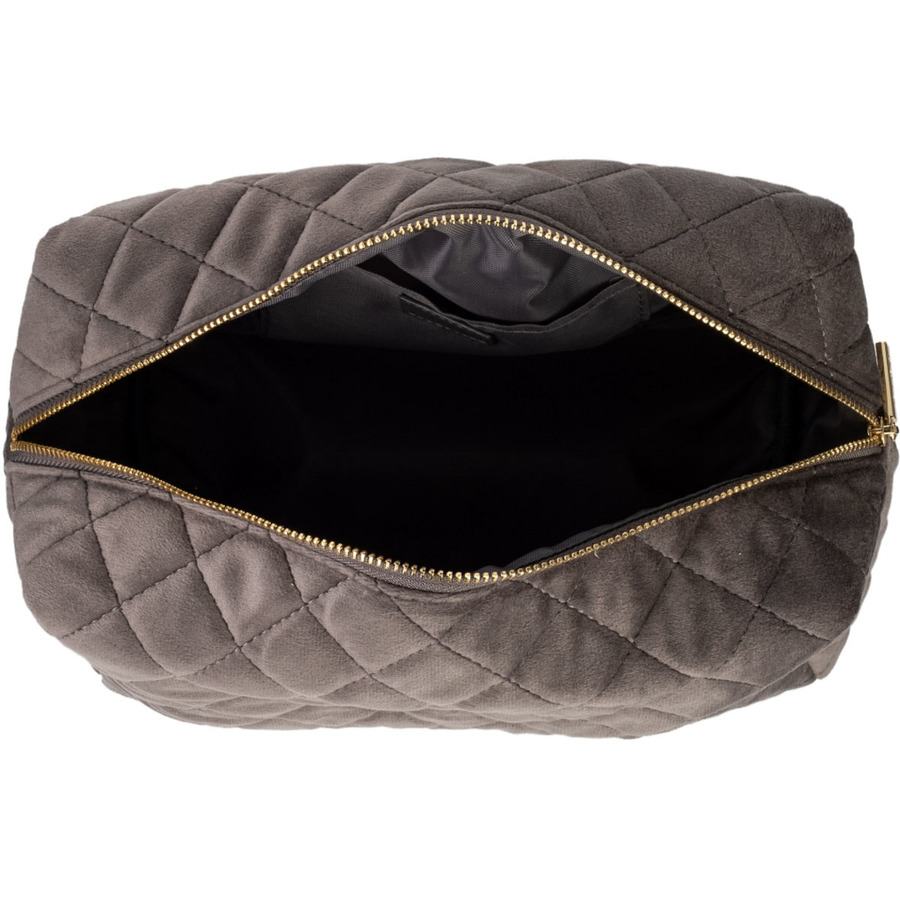 DARK Velvet Square Quilted Make-Up Pouch Large Dark Grey