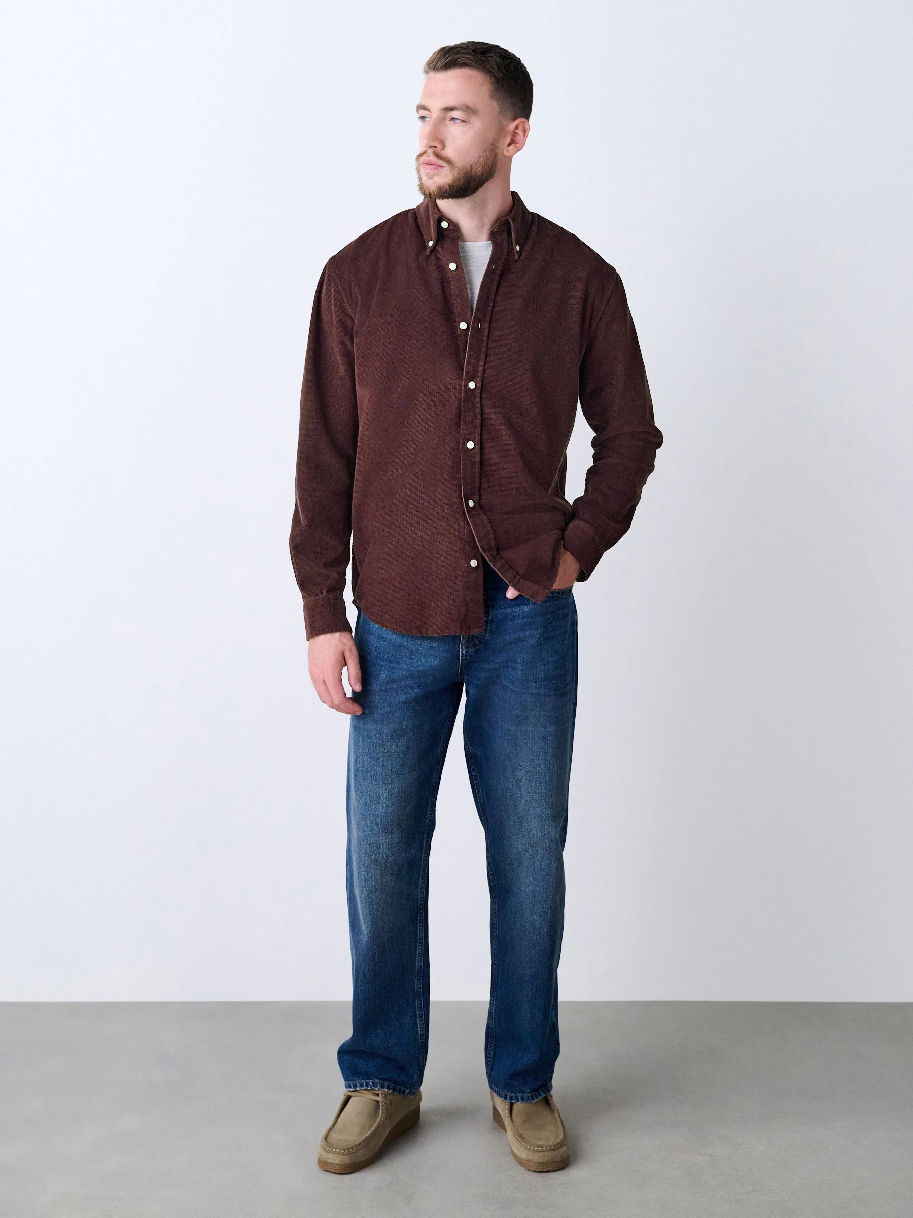 Bordeauxrood - Corduroy overhemd met lange mouwen