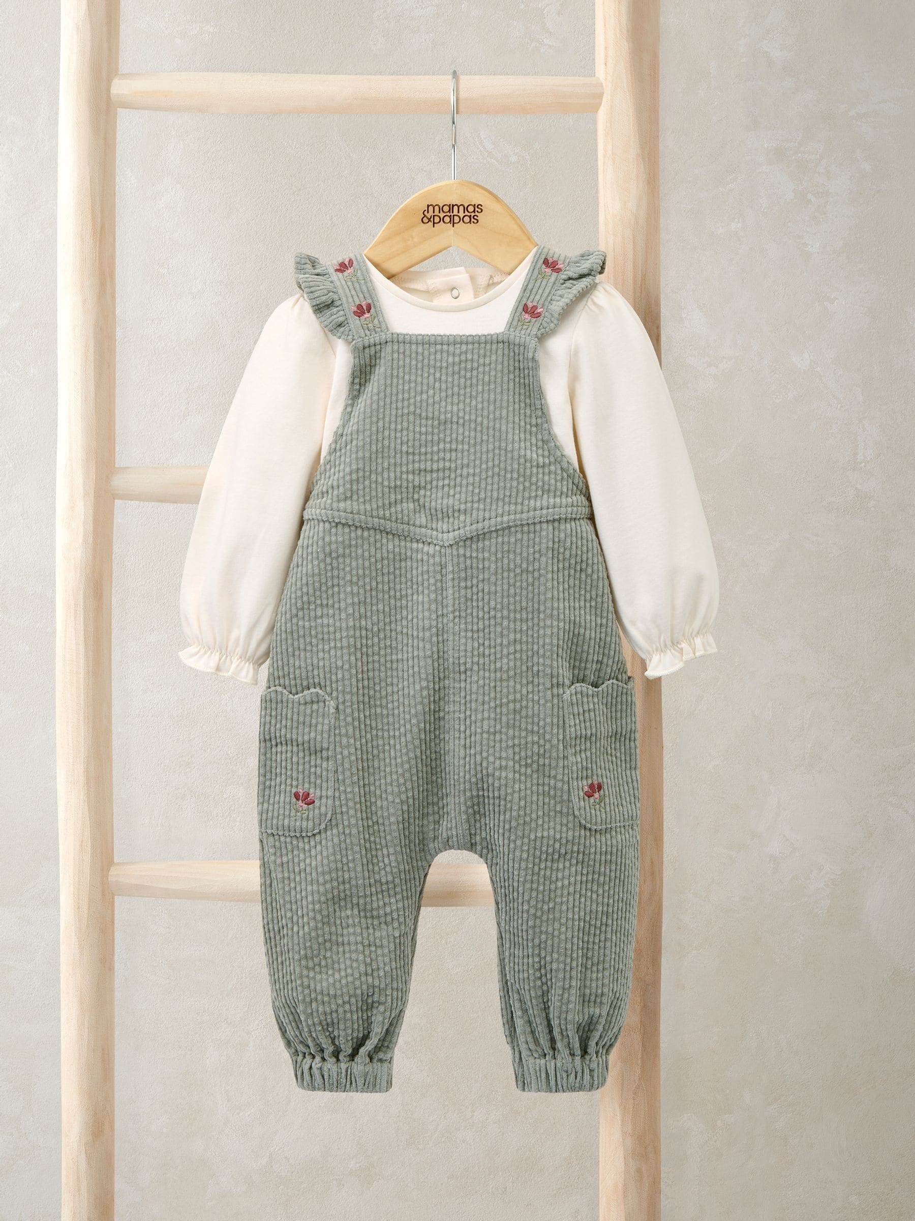 Mamas & Papas Embroidered Cord Dungarees and Bodysuit Set