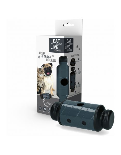Eat Slow Feed And Treat Roller Anti-Schrok Grijs&Zwart - Hondenvoerbak
