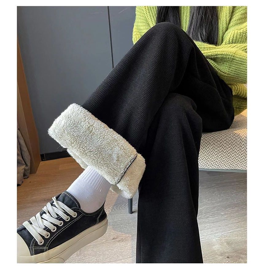 CRIBI - Middelhoge corduroy fleece-gevoerde wijde broek