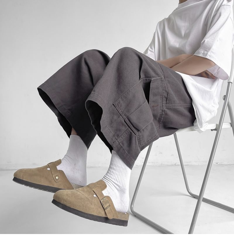Lorencho - Mid Rise Plain Capri Wide Leg Cargo Pants