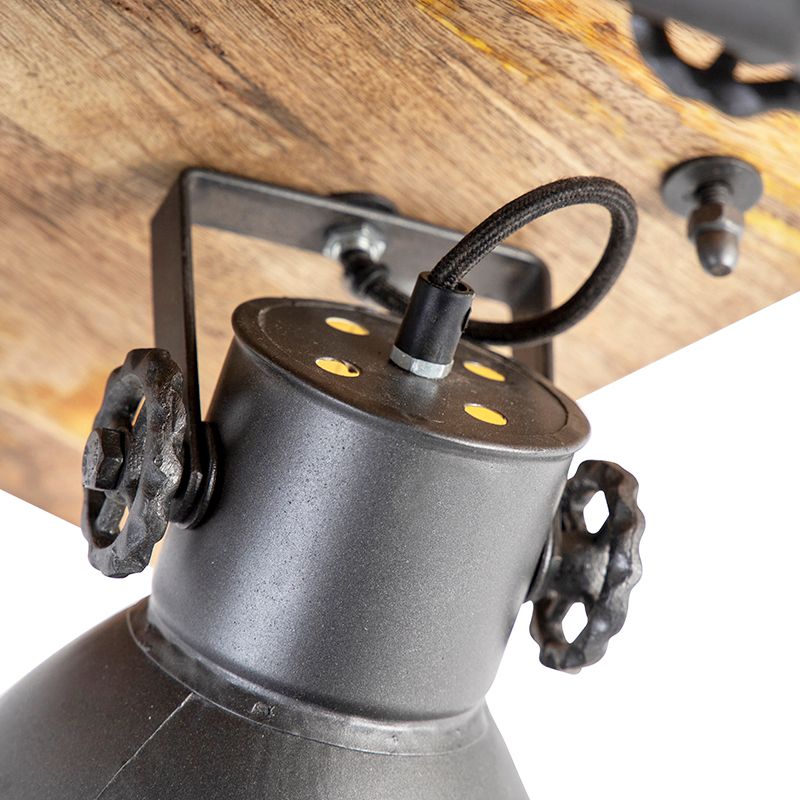 Industriële spot donkergrijs met mango hout 3-lichts - Mangoes