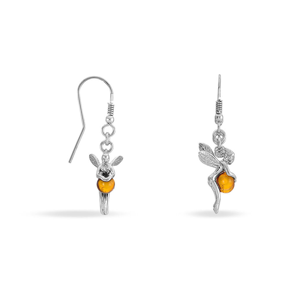 Boucles D'oreilles Pendantes Argent Blanc Abellia Ambre