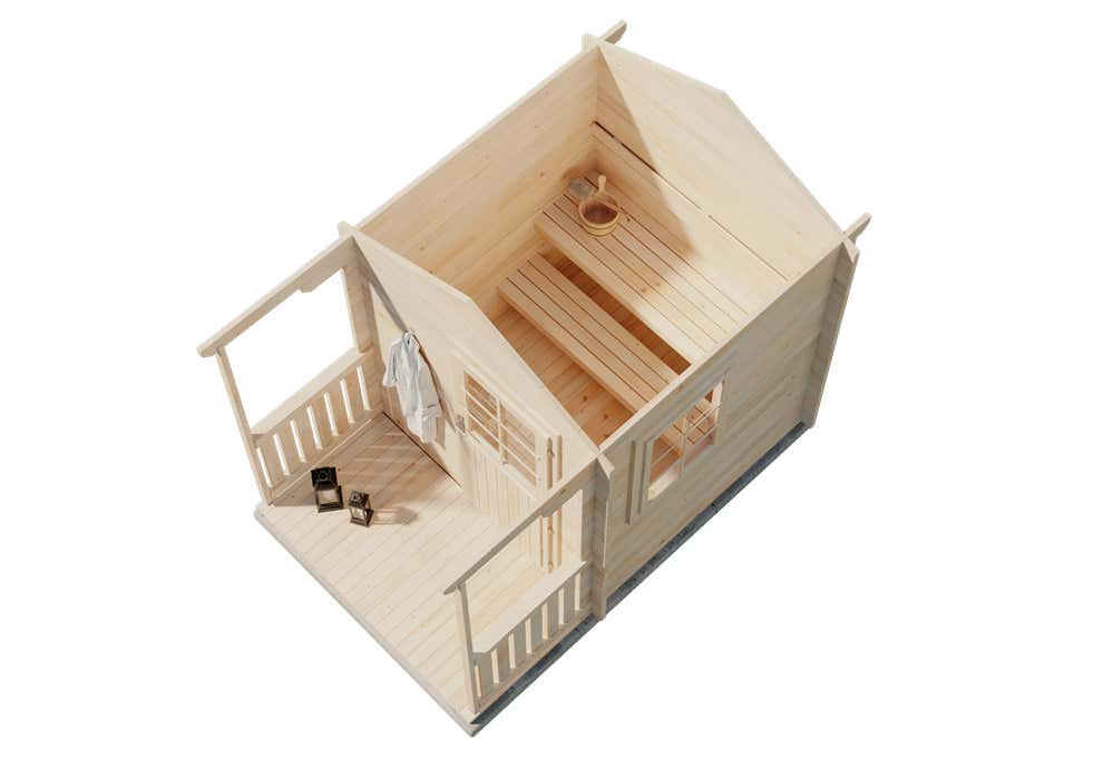 FinnTherm Niklas Tuinsauna met 2 houten banken, 40 mm dikke wanden, buitensauna, natuurlijke afwerking, 2,2 x 2,2 m