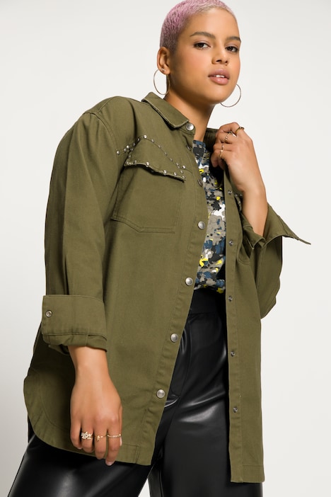 Hemdbluse, oversized, Color Denim, Zier Nieten