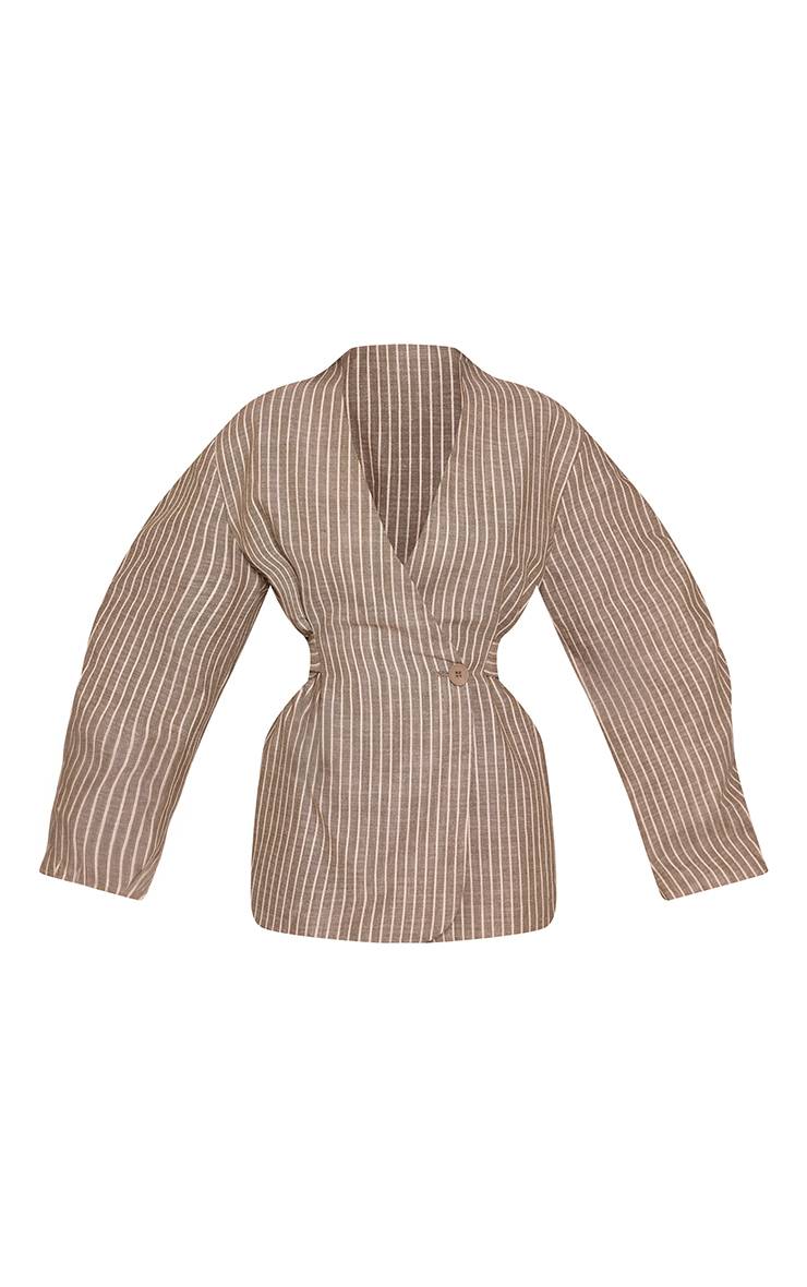 Vert Sauge Blazer En Lin À Rayures Avec Lien À Nouer Au Dos